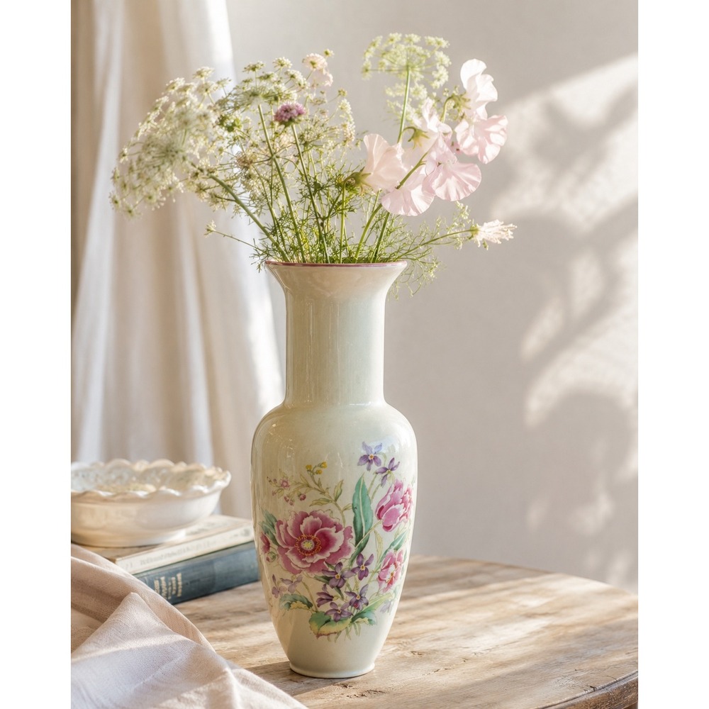 Lozapenco Chile Floral Ceramic‎ Vase Pink Peony Purple Flower 11.5"